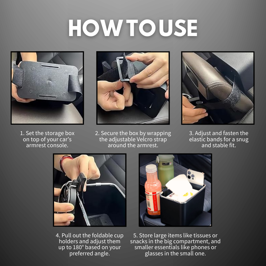 HIGHTQURO® Armrest Storage Box with 2 Cup Holders